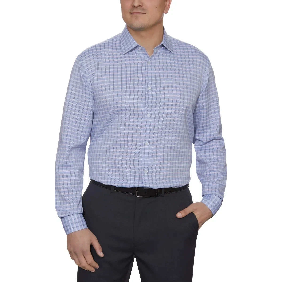 Kenneth Cole Men's Quick Dry Performance Dress Shirt, Blue, M (15-15.5,36/37)