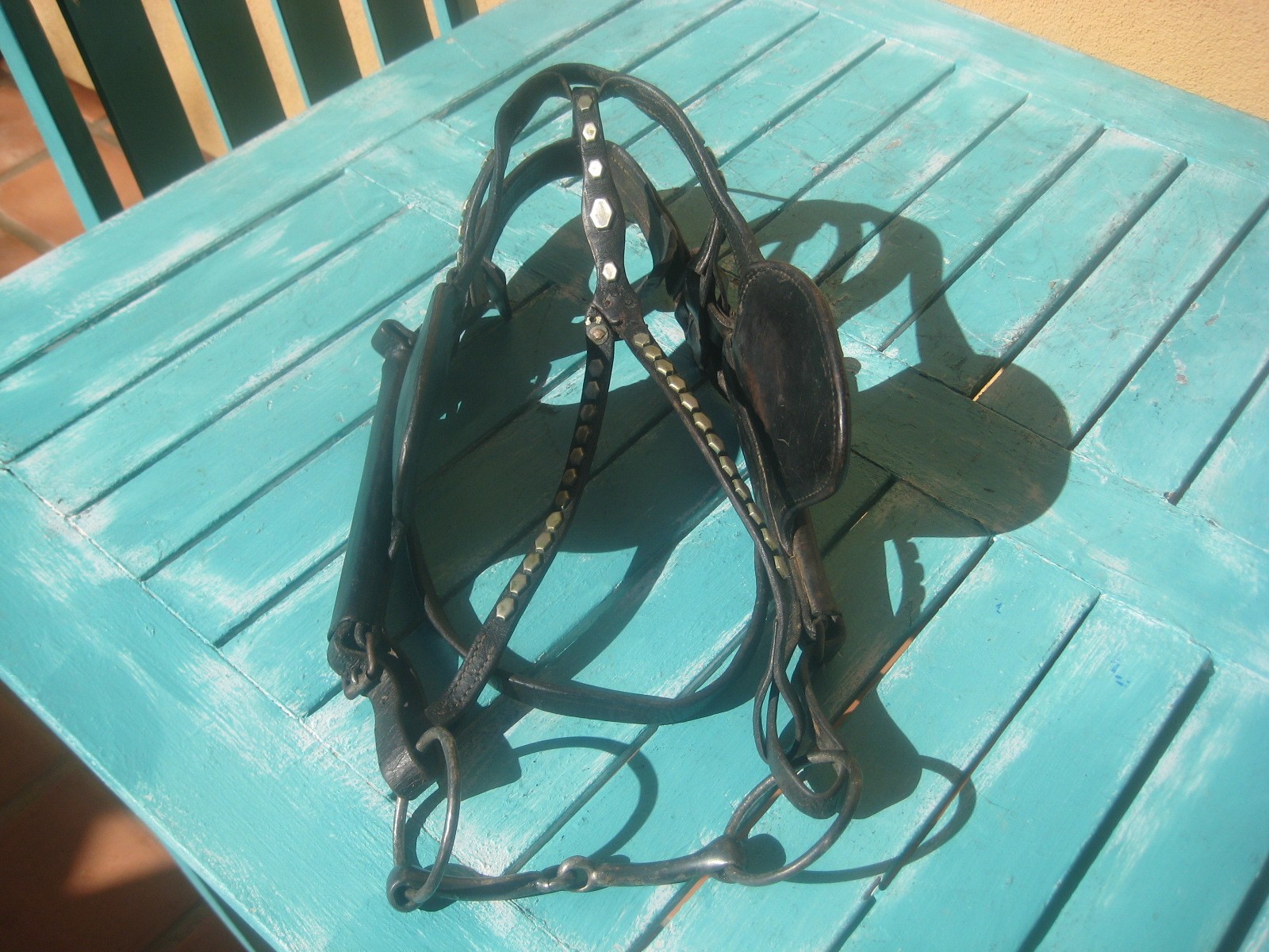 Horse Carriage Harness Driving Bridle Blinders Studded Figure Eight Brow Band