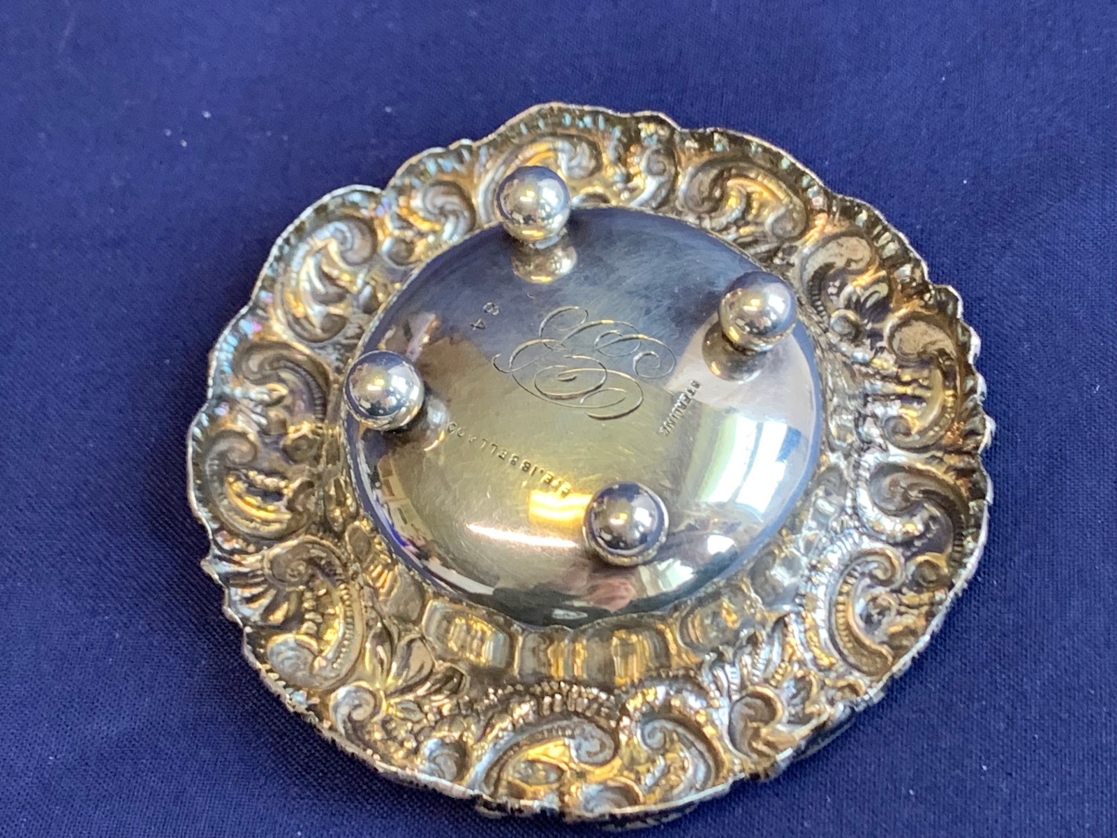 Antique Sterling Silver Condiment Dish Master Salt Cellar 37.84g Floral Repousse