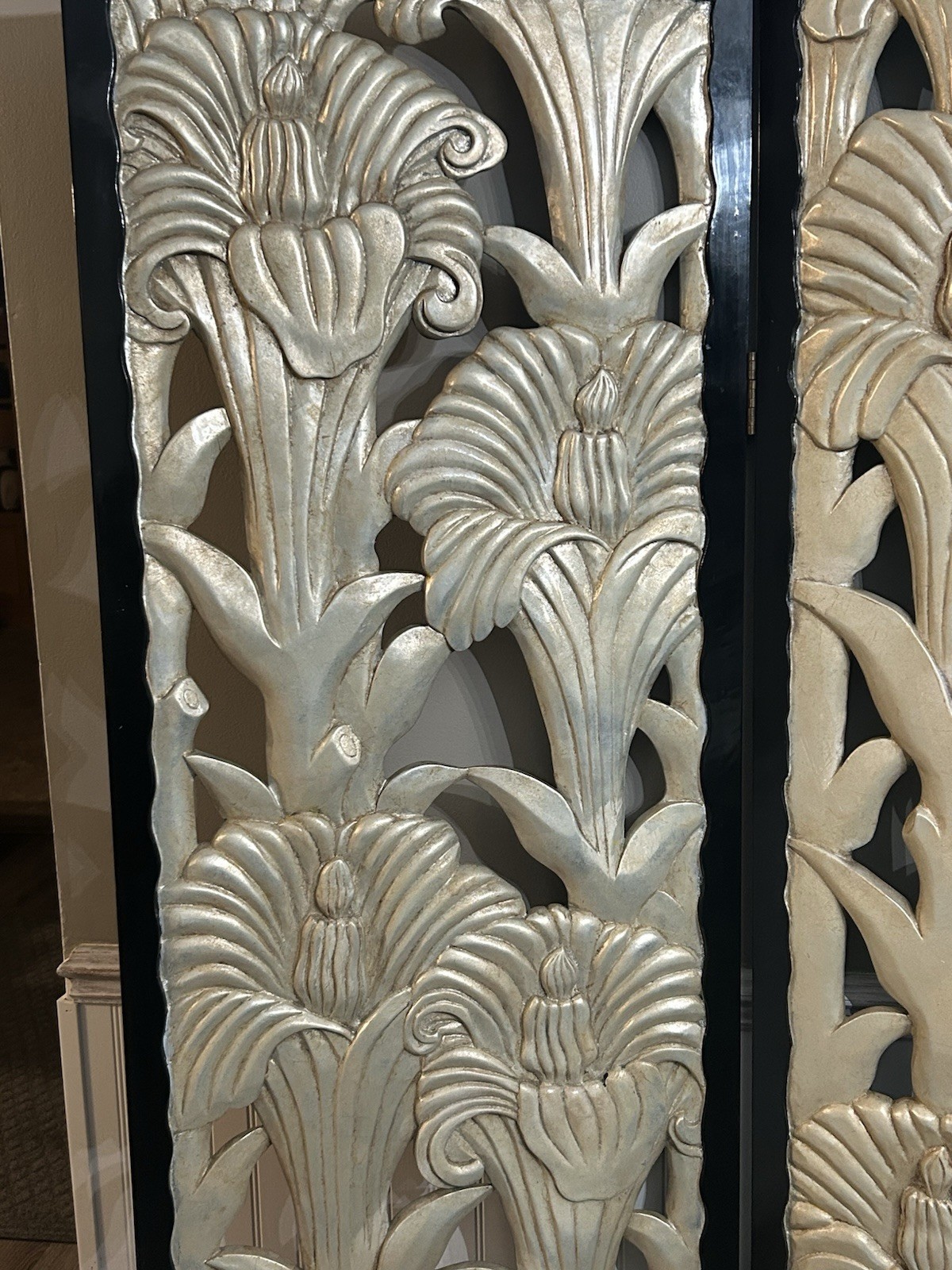 Art Deco Style 3 Panel handcarved solid wood Floral Room Divider Screen heavy