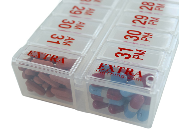 Twice-a-Day Monthly Pill Organizer Set - AM/PM Med. Organizer w/ Stay Tight Lids