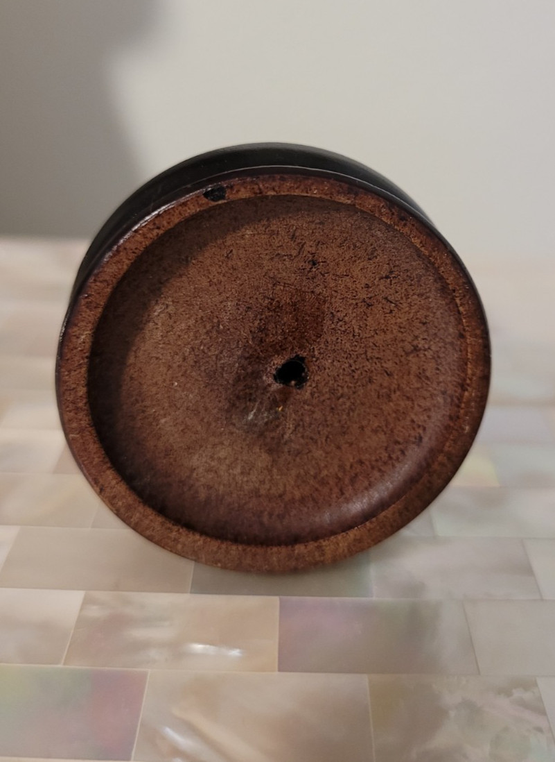 Vintage Japanese Carved Happy Buddha Figurine on Wood Stand 3-3/4" tall