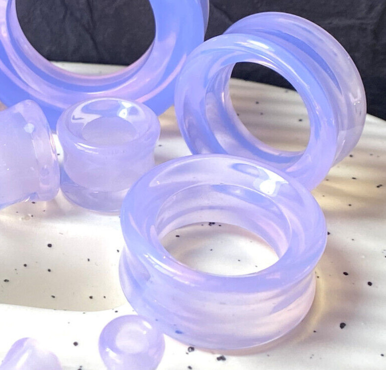 PAIR Lavender Opalite Double Flare Tunnels Stone Glass Plugs Earlets Gauges