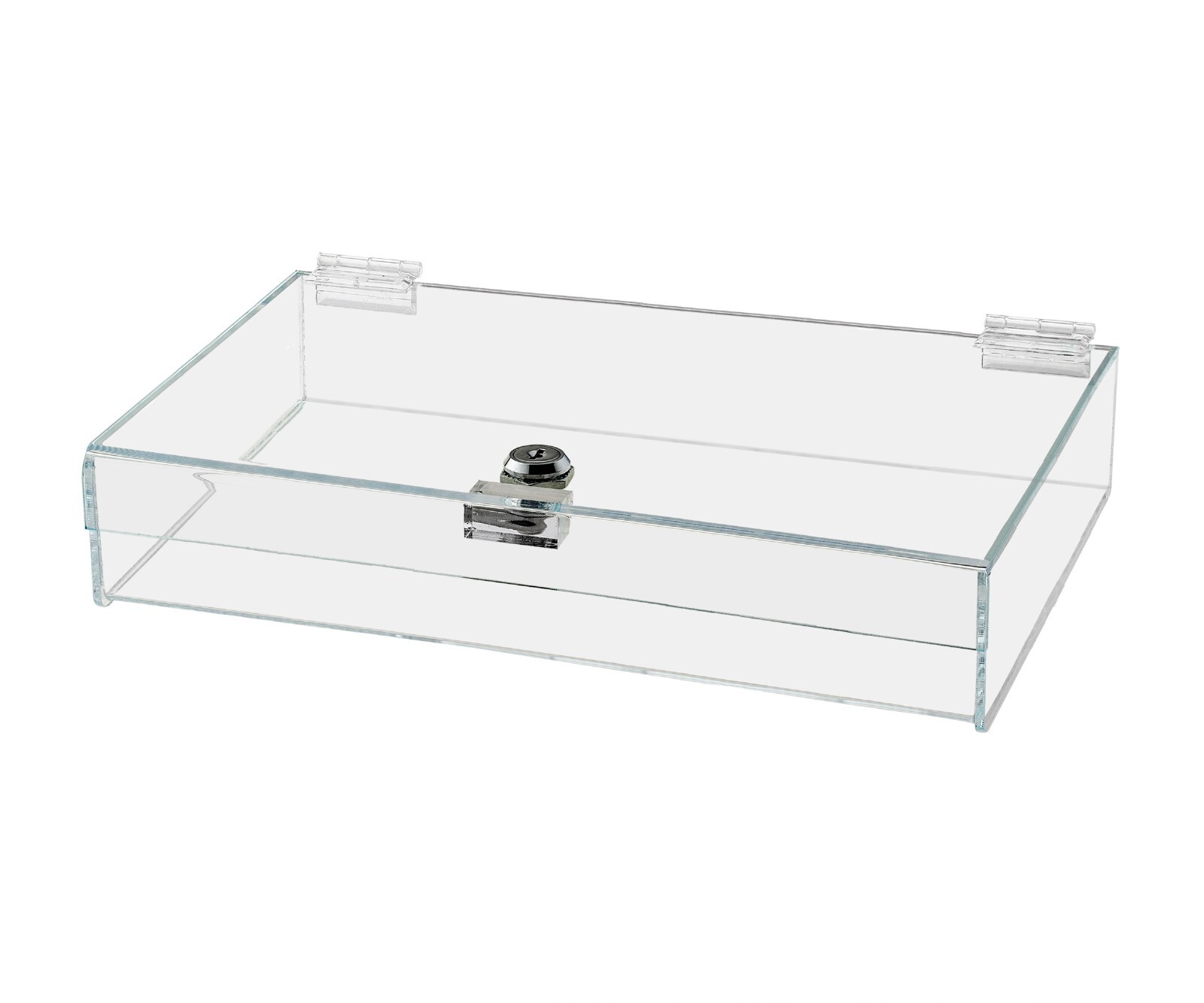 Acrylic Locking Display Case with Keys 12" x 7.75" x 2.38" Clear Countertop Tray