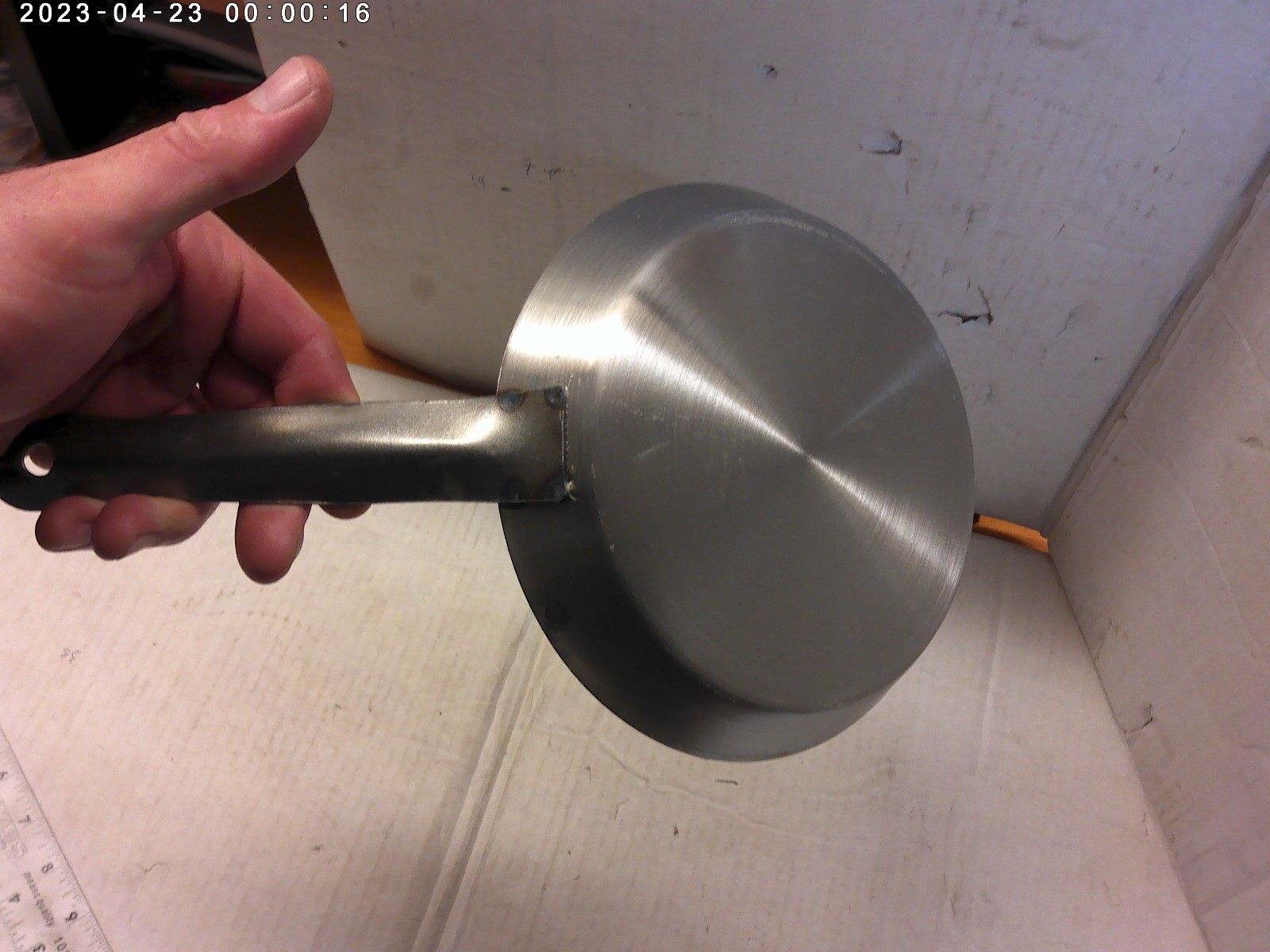 1980's vintage blue steel frying pan 7" dia (MEXICO) New Old Stock