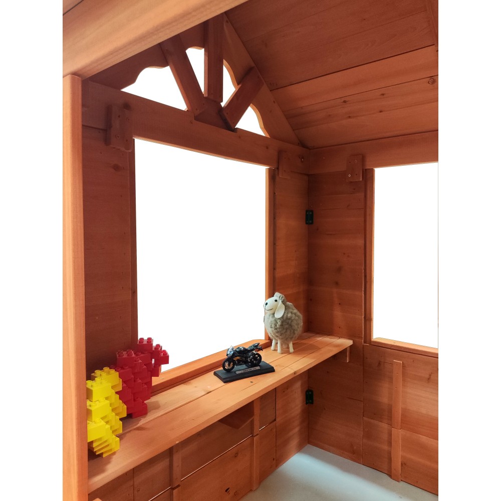 Outdoor Playhouse, Wooden Kids Play House with 2 windows and flowerpot holder