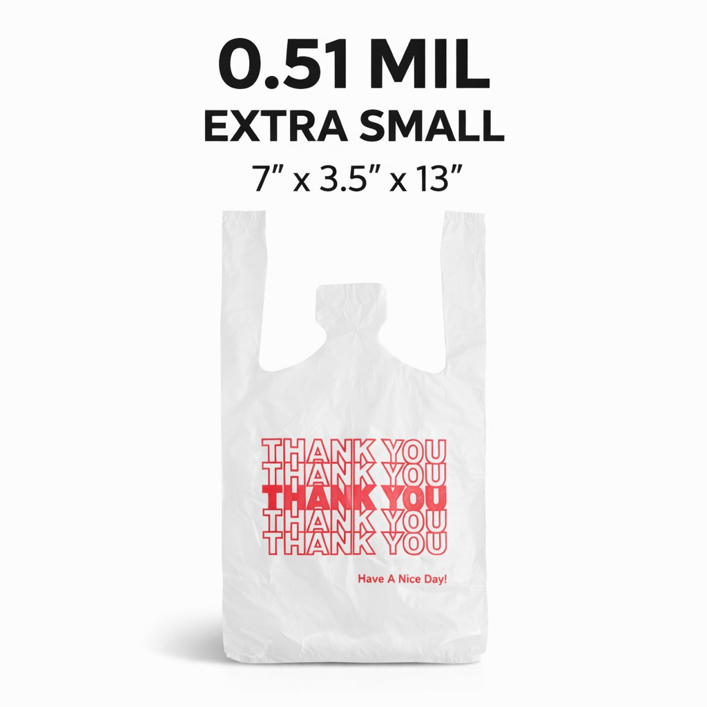 Bags 1/12 Extra Small 7x3.5x13 THANK YOU T-Shirt Grocery Shopping Bags 0.51 Mil