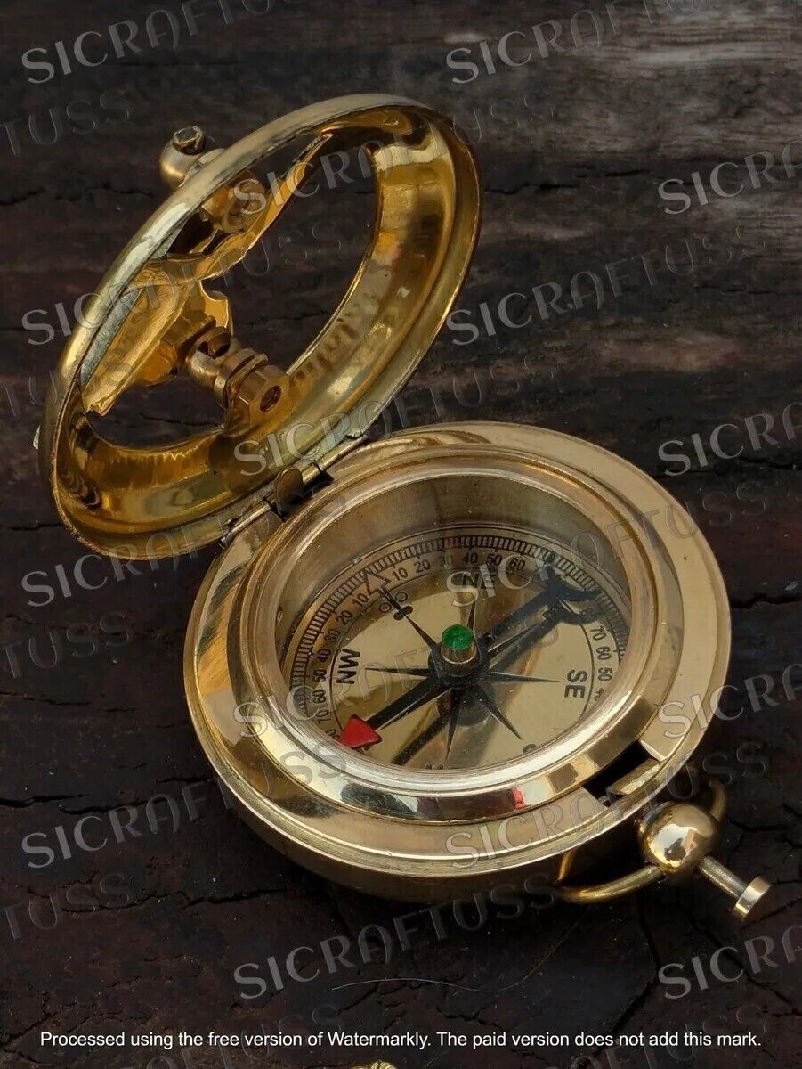 Antique Vintage Elgin Brass Pocket Watch With Brass Pocket Sundial Compass Gift.