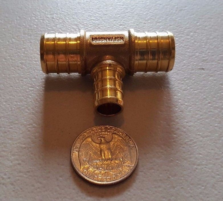 25 PIECES 3/4" X 3/4" X 1/2" PEX TEE BRASS CRIMP FITTINGS ( LEAD FREE )