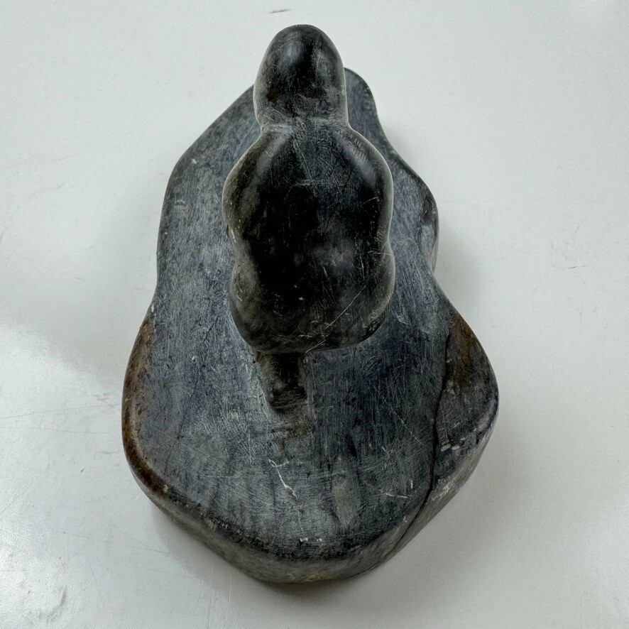 Alaskan Native Vtg Soapstone Tableau Seal & Hunter Contemporary Green Variegated