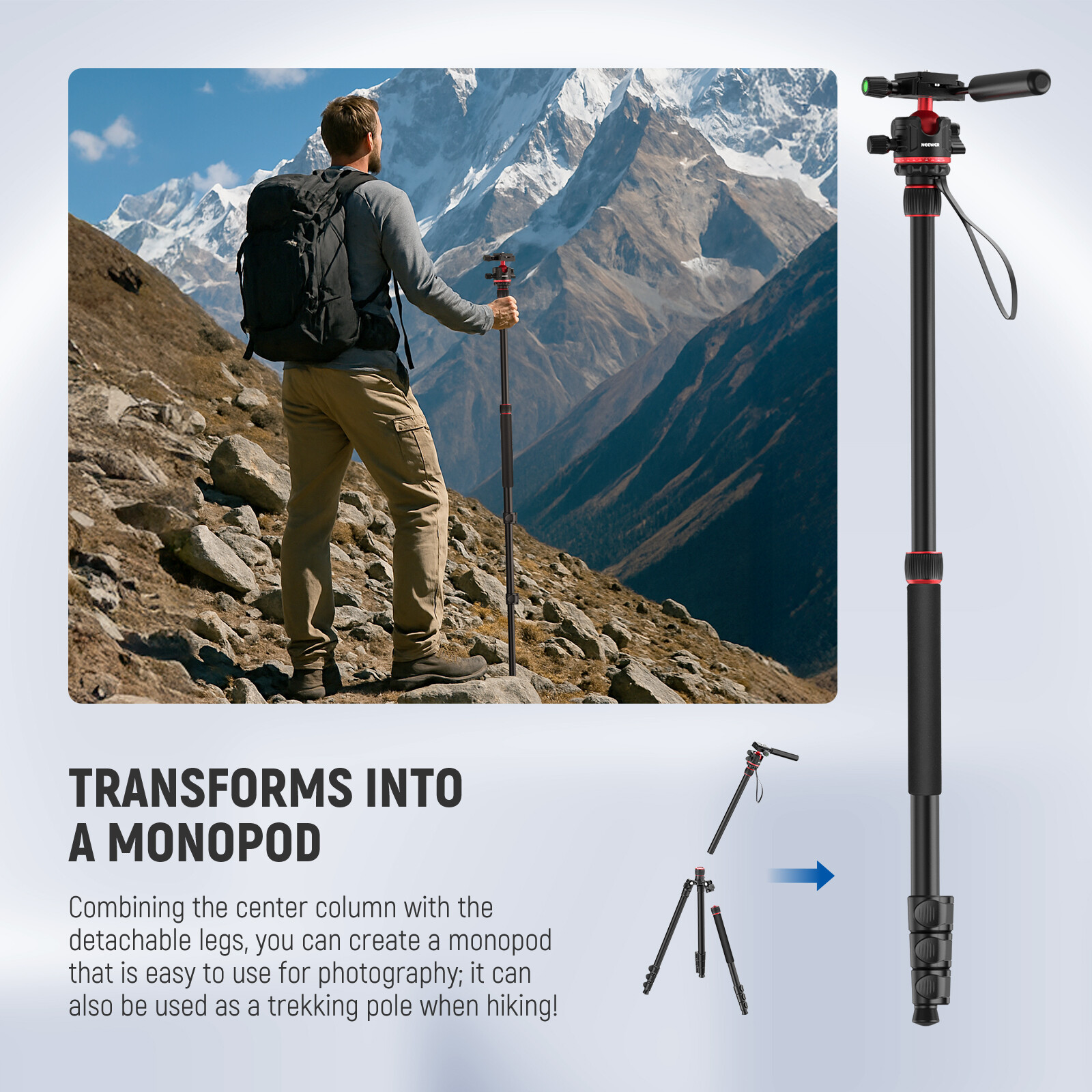NEEWER 77"/196 cm Camera Tripod Monopod Travel DSLR Video Stand 360° Ball Head