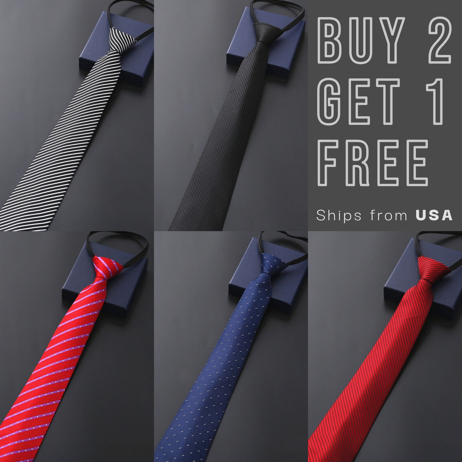 Men Fashion Solid Color Zipper Tie Wedding Party Formal Business Necktie