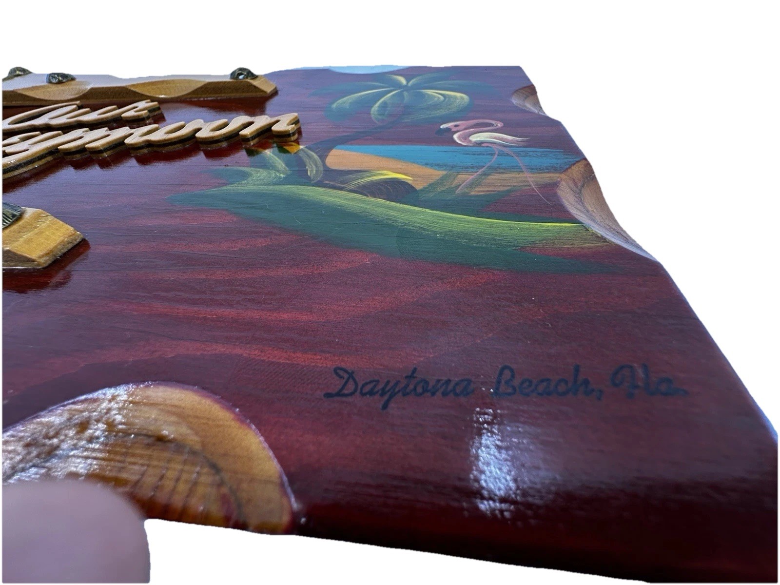 Vintage Our Honeymoon Photo Album Wood Flamingo Palm Tree Daytona Beach FL