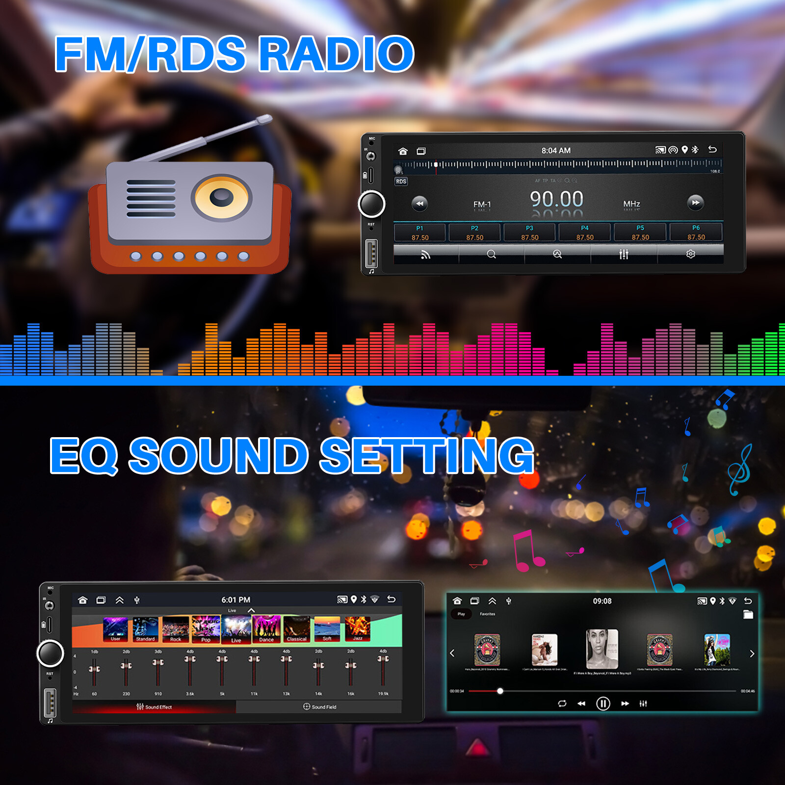 7" Single 1Din Touch Screen Car Stereo Radio For Apple/Android CarPlay Bluetooth