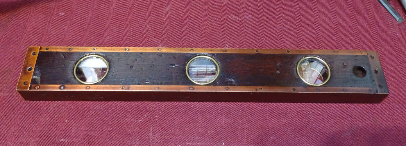 Antique User Made Brass Bound Double Plumb and Level Glass Vial Windows- WOW!!