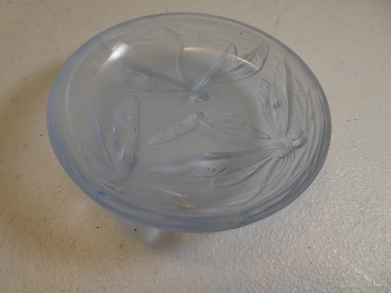 Antique Fenton Glass Art Nouveau Dragonflies Frosted Glass Pin or Salt Dish 3"