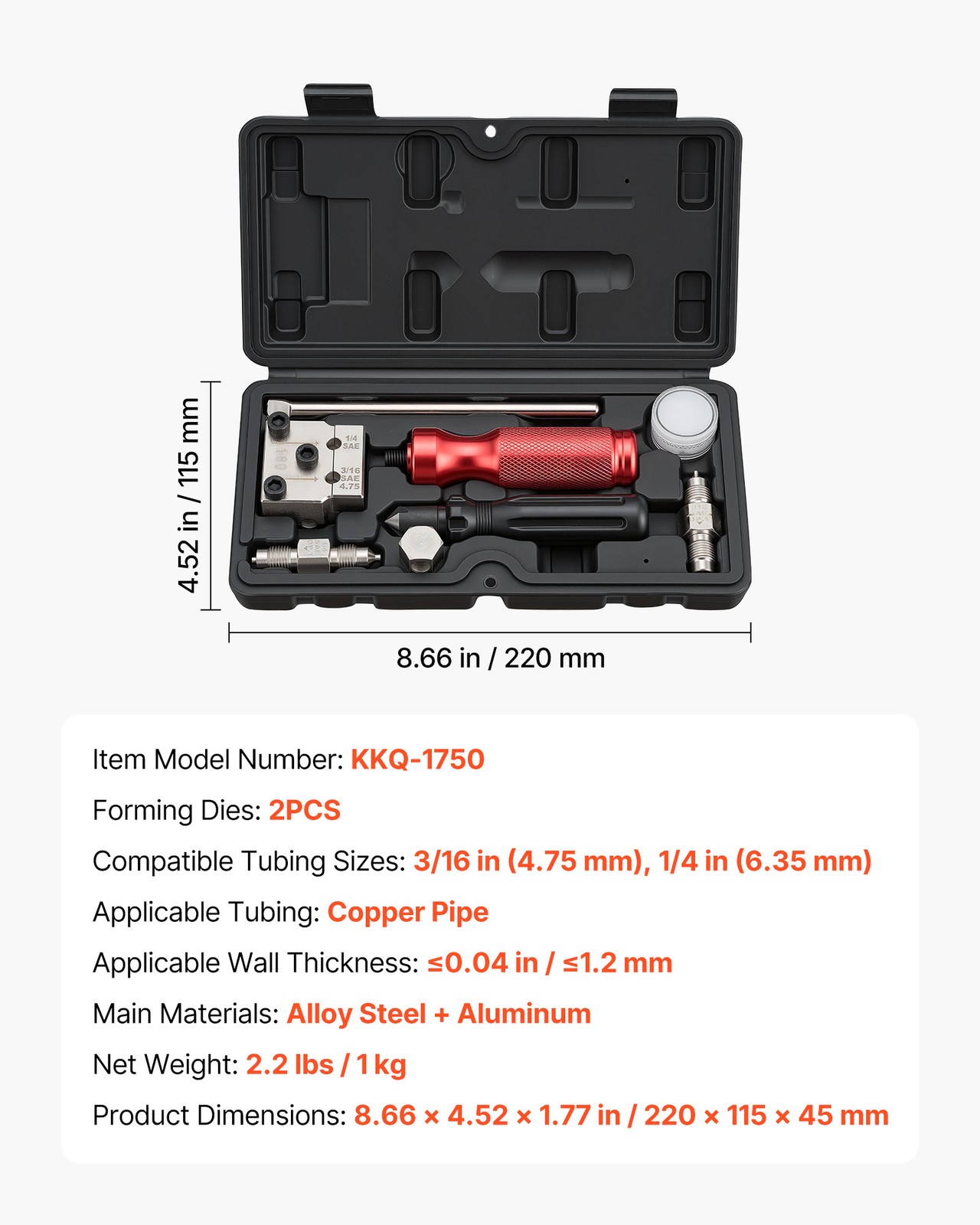VEVOR Brake Line Flaring Tool 45° Single & Double Flare for 3/16" 1/4" Tubing