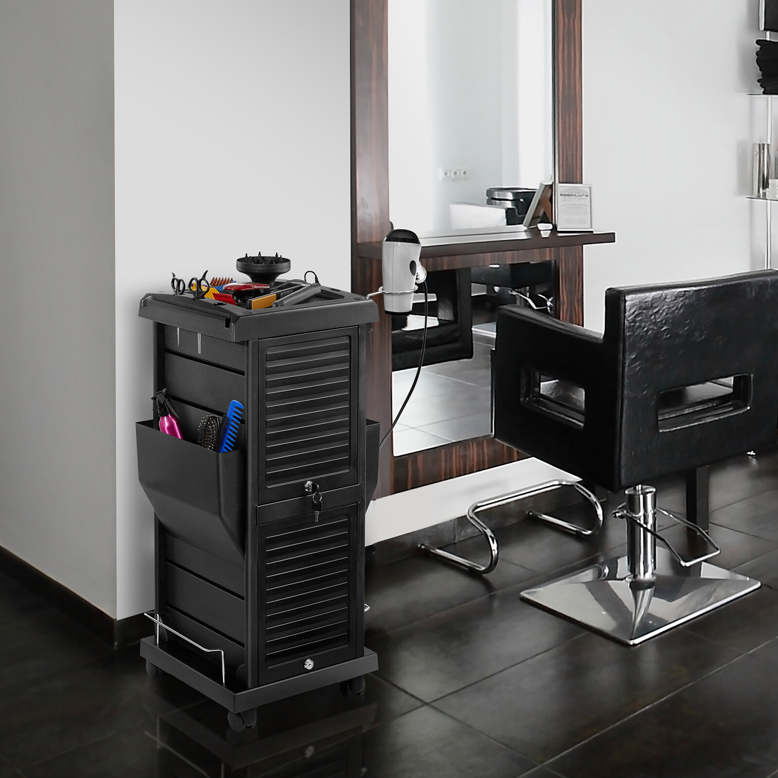 Hair Salon Trolley Mobile Cart Locking