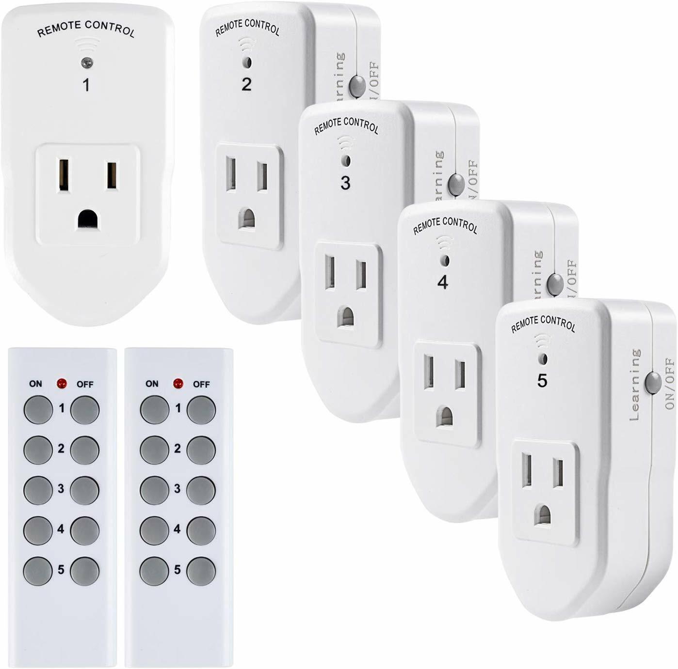 BN-LINK 5 Pack Wireless Remote Control Outlet Switch Power Plug In for lights