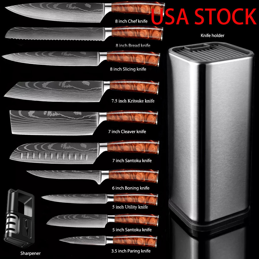 Japanese Damascus Pattern Chef Knives Stainless Steel Cleaver Kitchen Knife Set