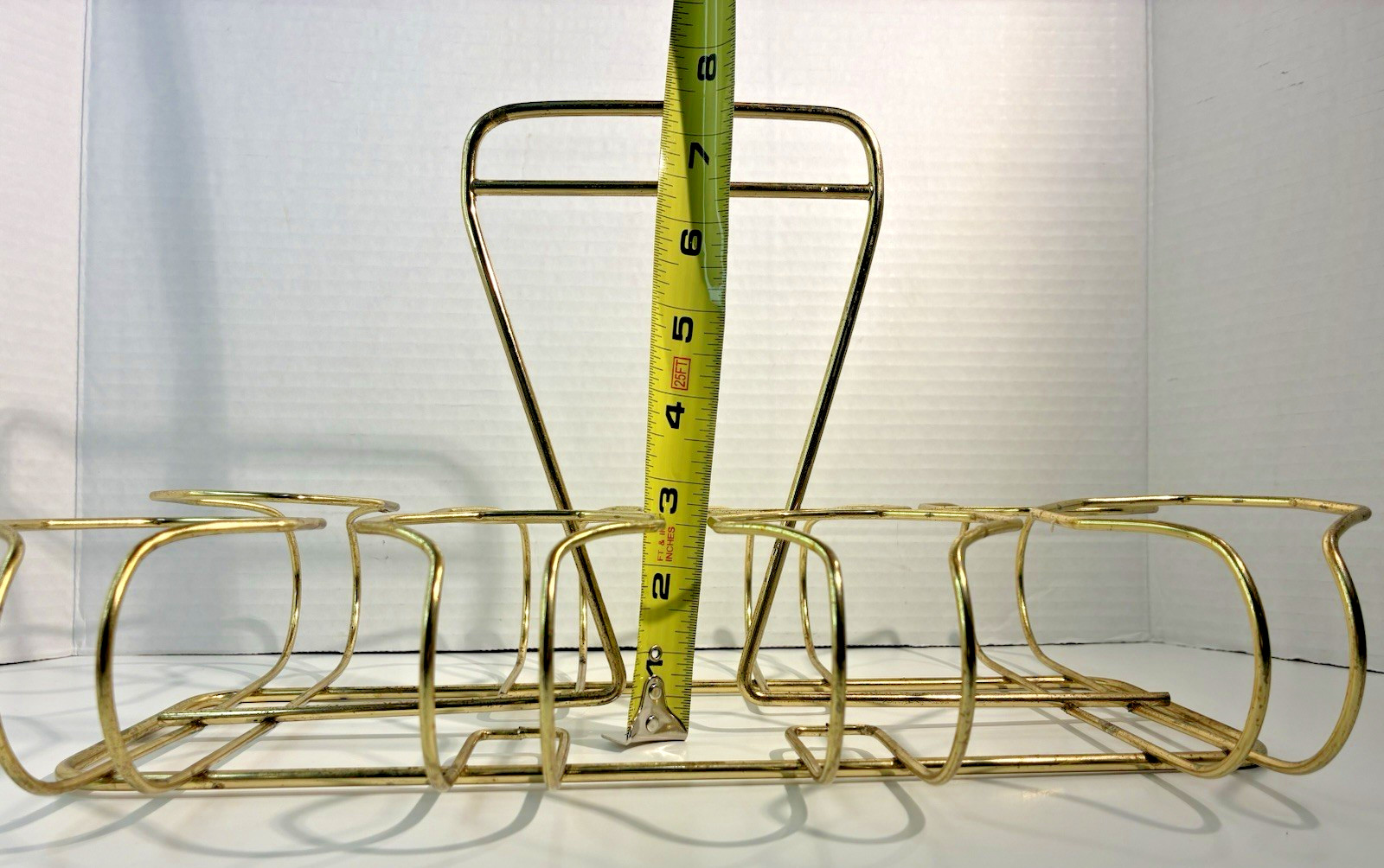 VTG 8-Glass Metal Wire Drink Caddy Rack Beverage Holder w/Handle Gold Tone MCM