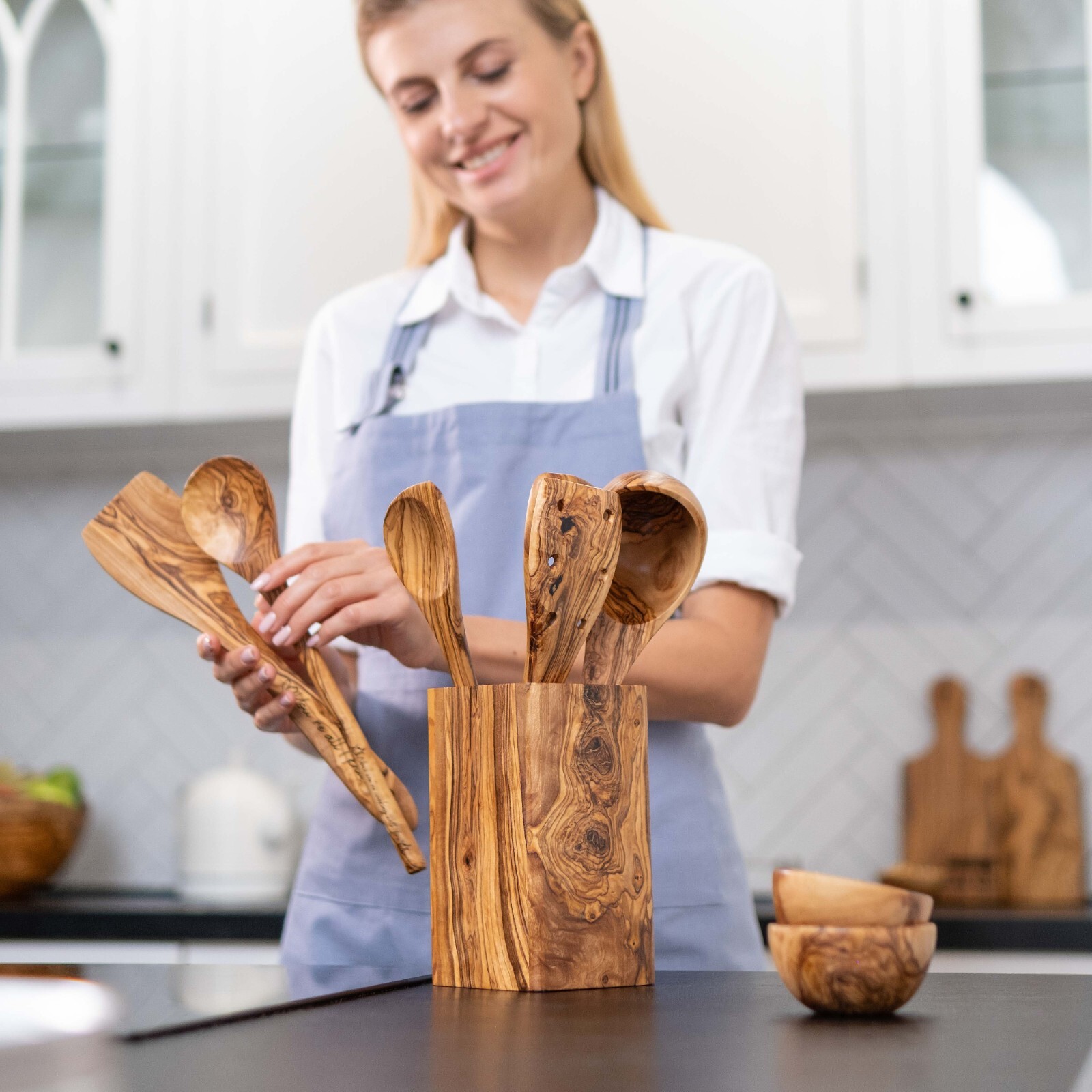 Olive Wood Utensils Set 6-Piece Wooden Kitchen Utensil Set