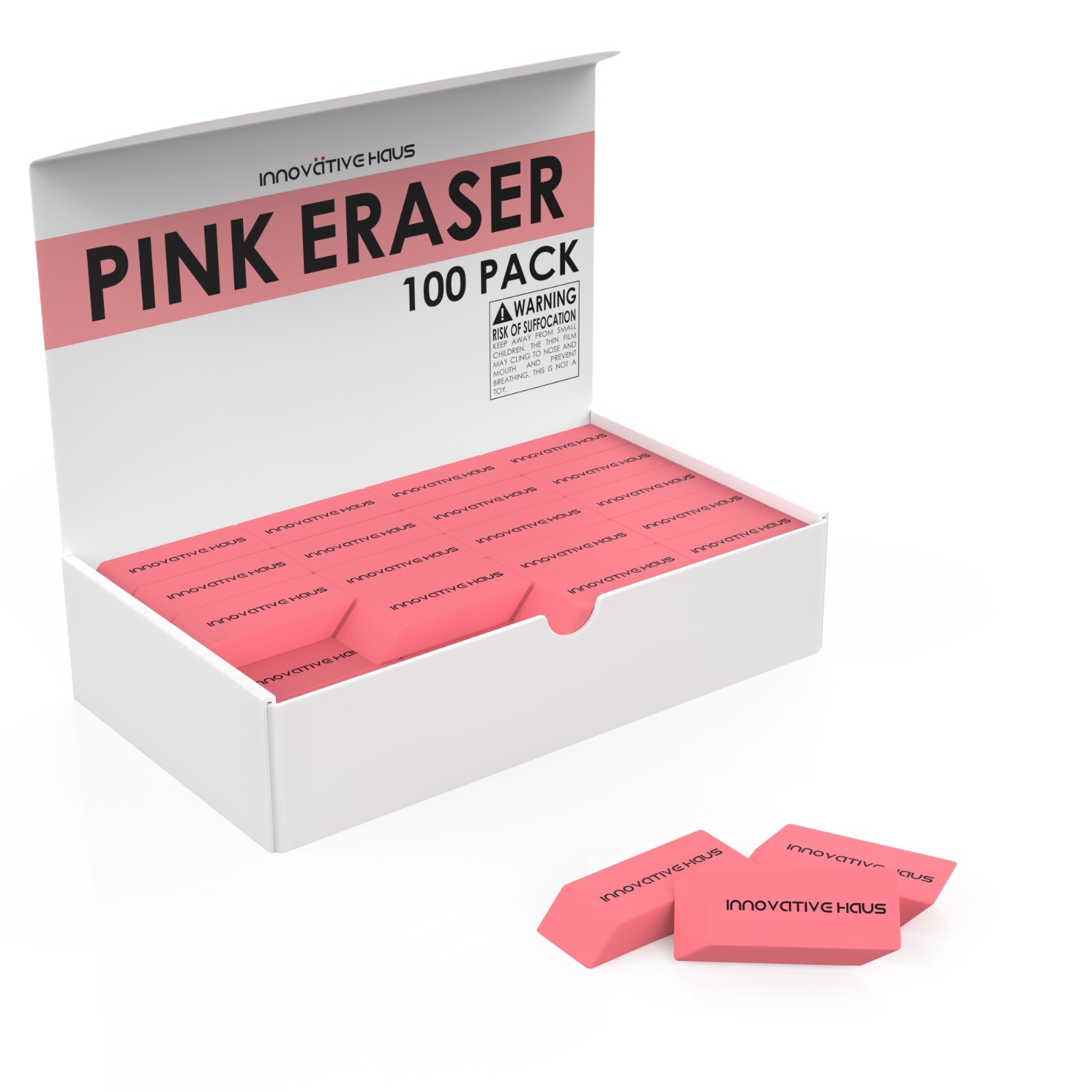Pink Erasers Bulk - Latex Free - Smudge Resistant - Large Pink Eraser - Big Size