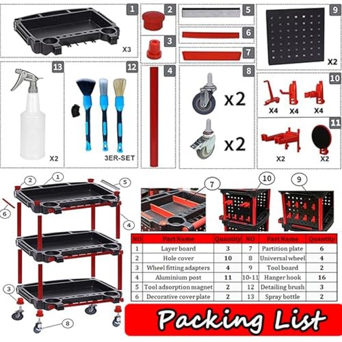 Auto Detailing Tool Cart with 2 Tool Hanging Board,3 with 2 Tool Hanging Boards