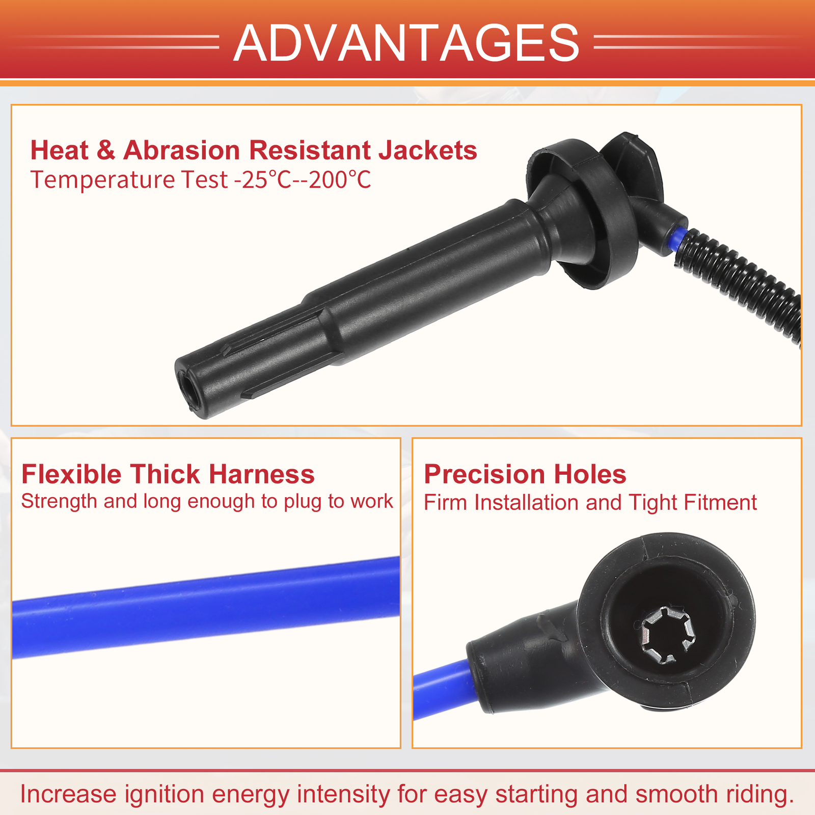 4pcs Spark Plug Wire Ignition Coil Cable No.22454-AA140 for Subaru Forester