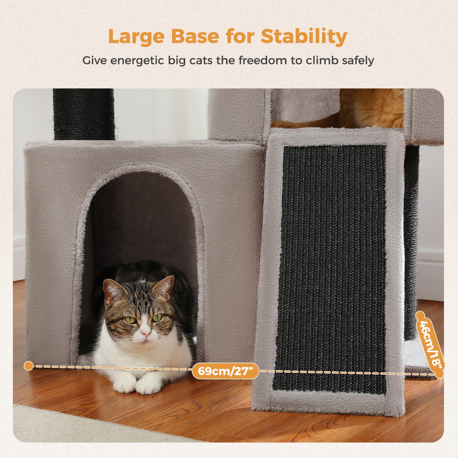 PAWZ Road Heavy Duty Cat Tree for Large Cats with 4.3" Thick Scratching Post Toy