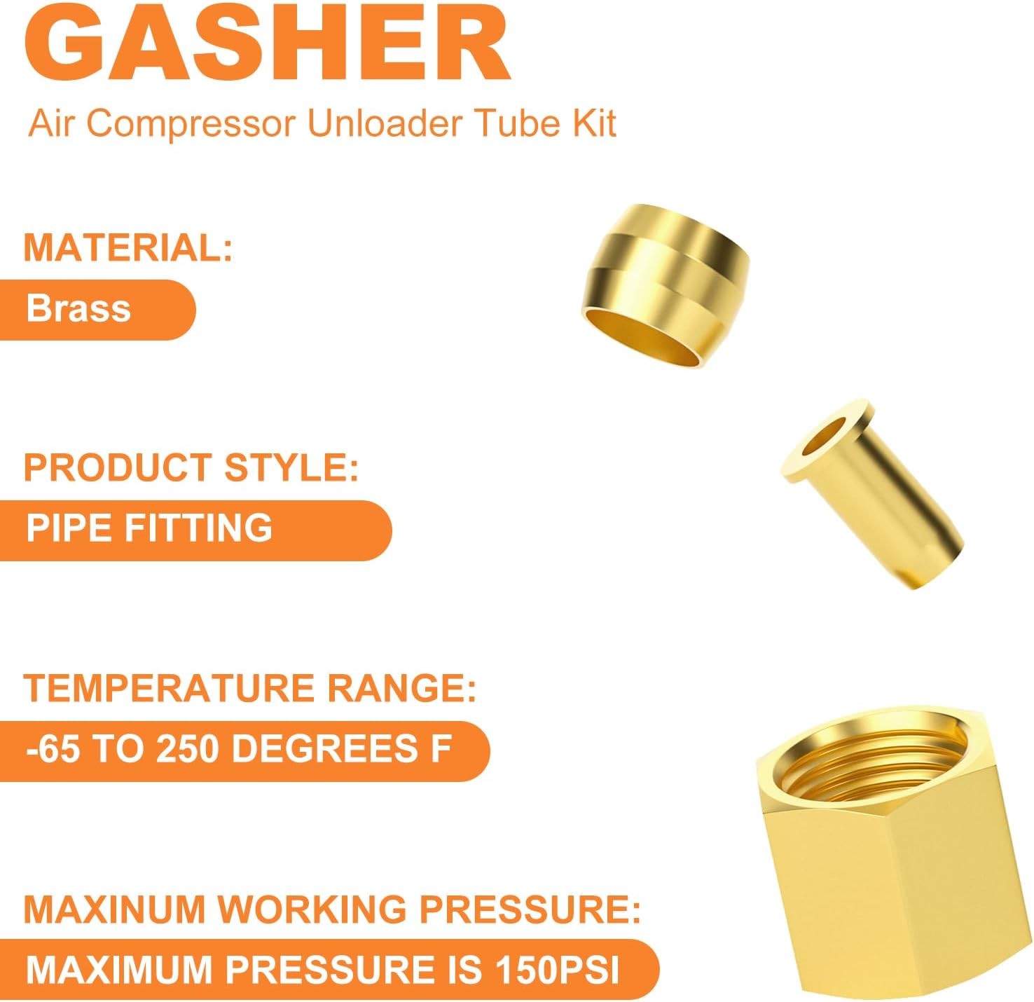 GASHER 10Pcs 15Inch Air Compressor Unloader Tube Kit, Contains 1/4" Sleeve Ferru