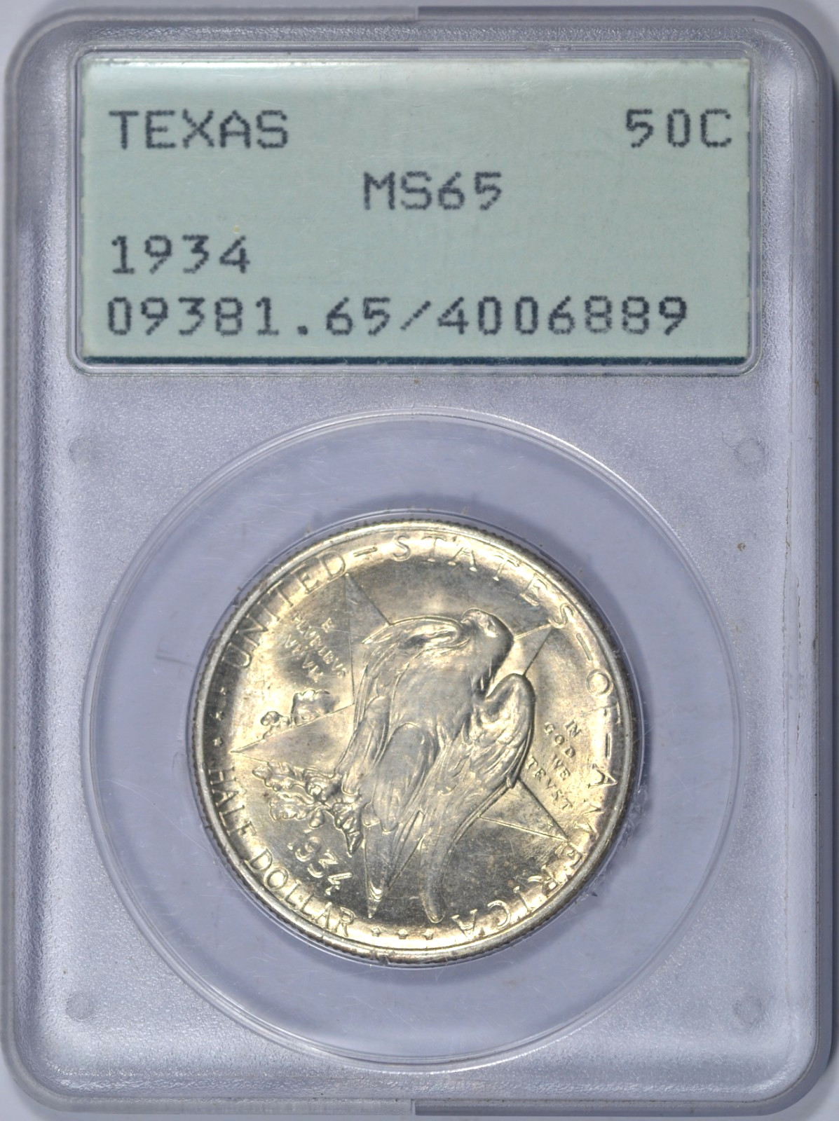1934 TEXAS HALF DOLLAR PCGS MS65 OGH RATTLER