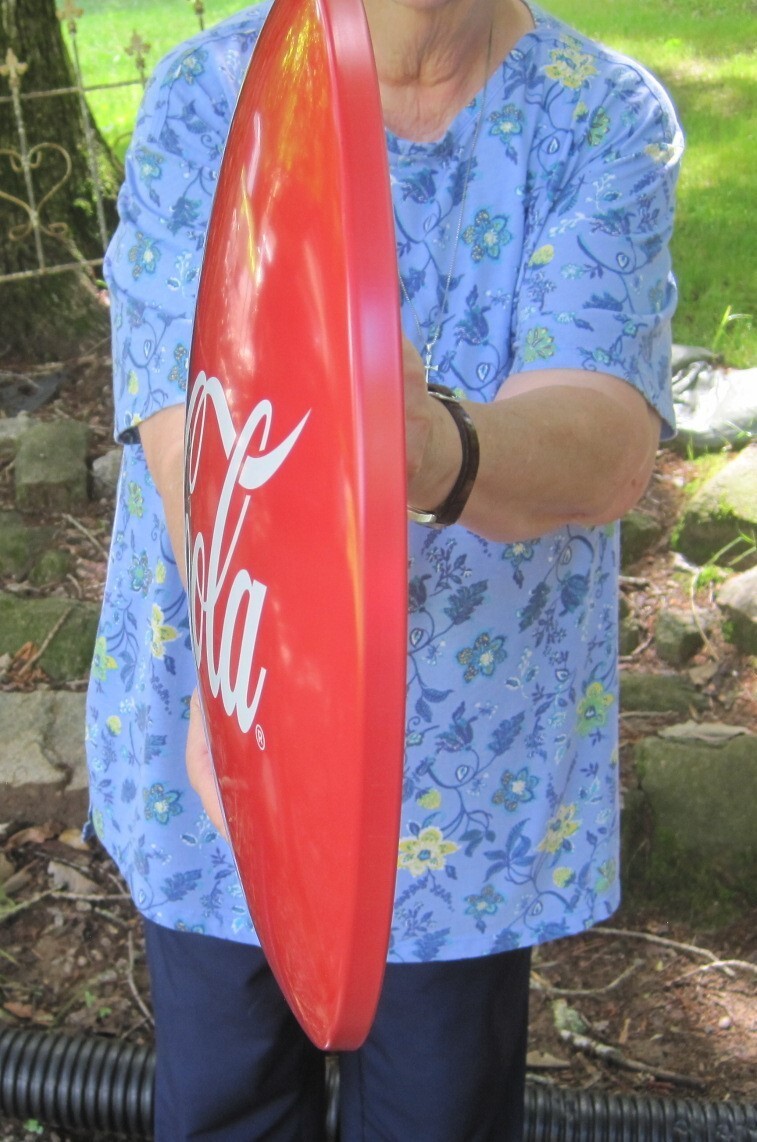 (2) 16" Coca Cola Metal Dome Button Advertising Coke Signs 1950's Diner Style