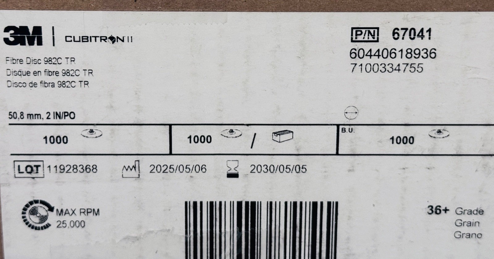 (25) 3M Cubitron II 982C TR Roloc Fibre Grinding Discs 2" Diameter 36+ Grit