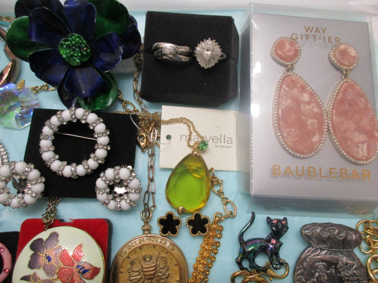 Vtg to Now Lot JEWELRY WEISS C.TRIFARI,925 Swiss Piano+Cameo Locket brooch,ring+