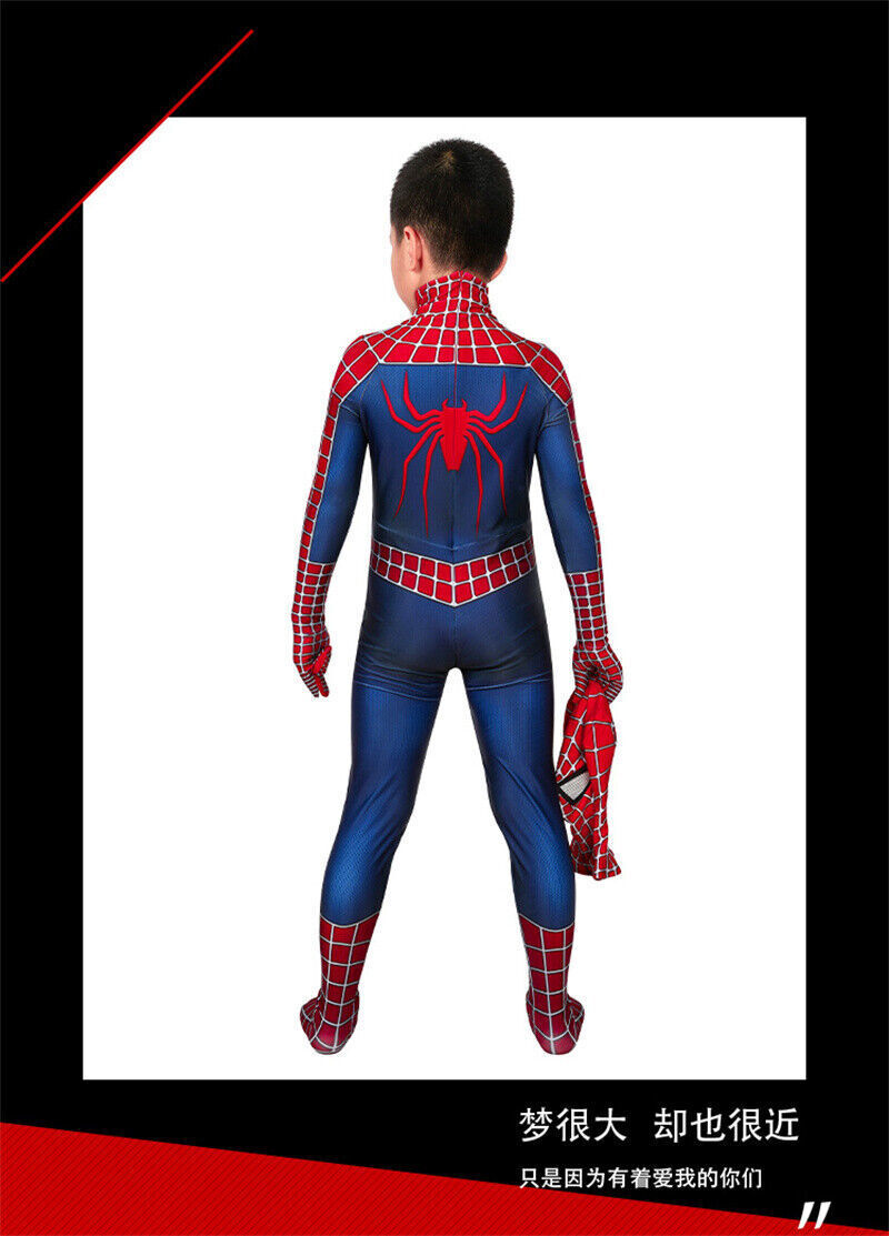 Anime Spider-Man Tobey Maguire Costume Kids Boys Cosplay Jumpsuit + Mask