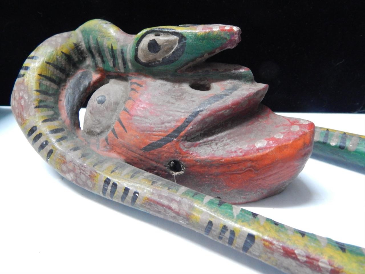 ANTIQUE MEXICAN DANCE SNAKE MASK CARVED WOOD MEXICO - UNIQUE + UNUSUAL