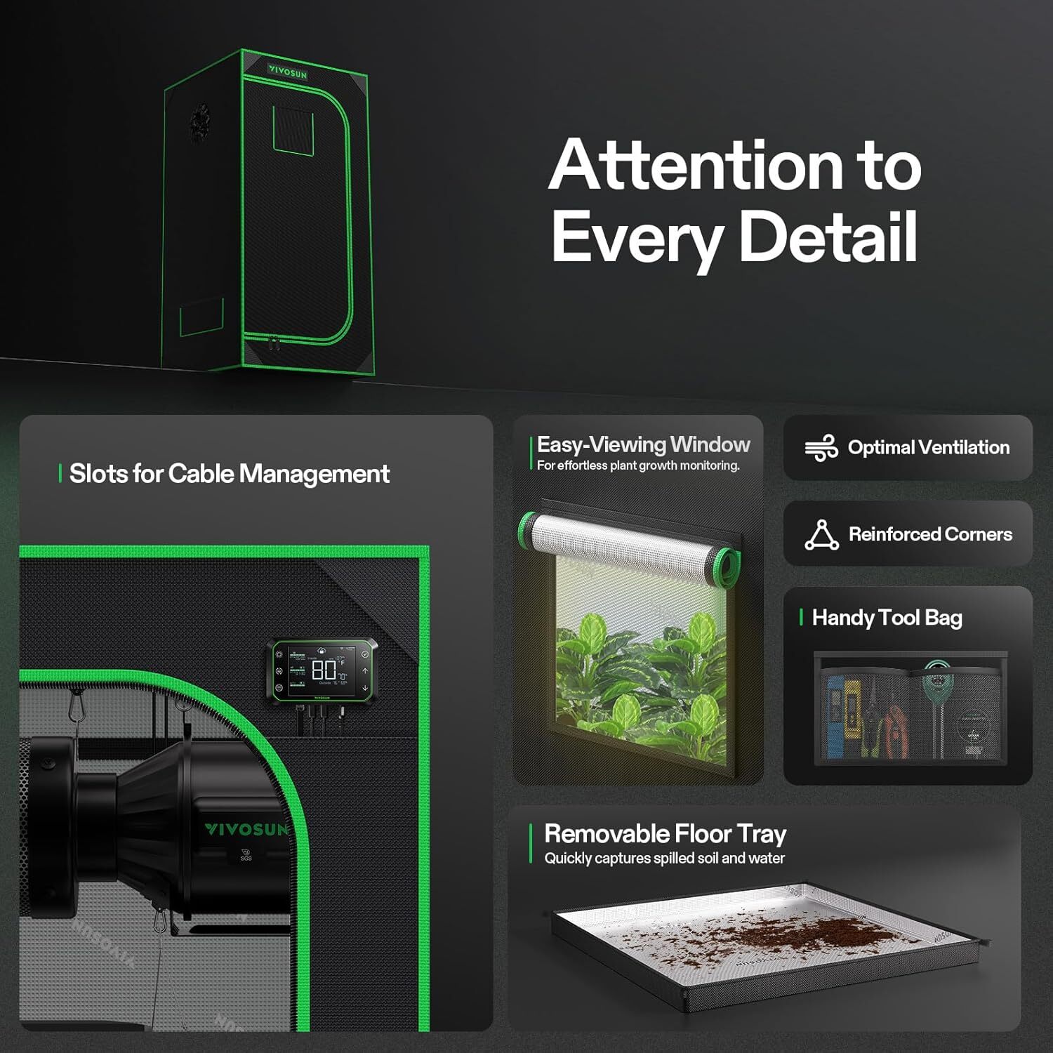 VIVOSUN 2x2FT Indoor Cpmplete Grow Tent Kit VS1000 LED Grow Light 4" Inline Fan