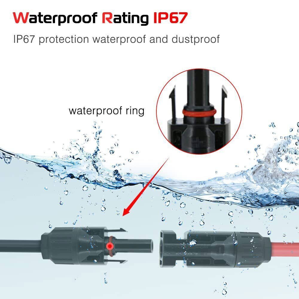 10 AWG Solar Panel Extension Cable PV Wire Solar Connector Pair Black & Red 6mm²