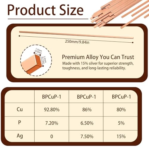 50 Sticks Brazing Rods BCuP-5 15% Silver Solder Phos Copper Flat Welding Rods