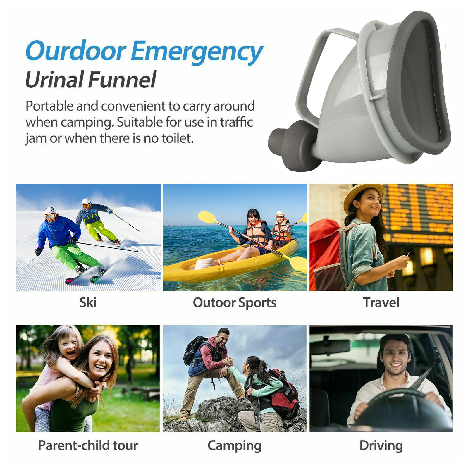 2Pcs Portable Potty Pee Funnel Men Women Emergency Urinal Outdoor Toilet Device
