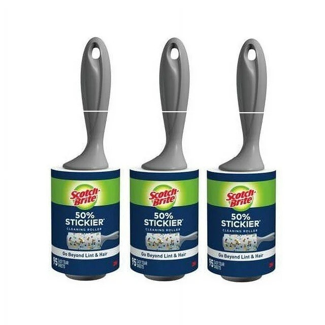 Scotch Brite 3M Lint Roller 50% Stickier 95 Sheets Pet Hair, Crumbs 3 Pack