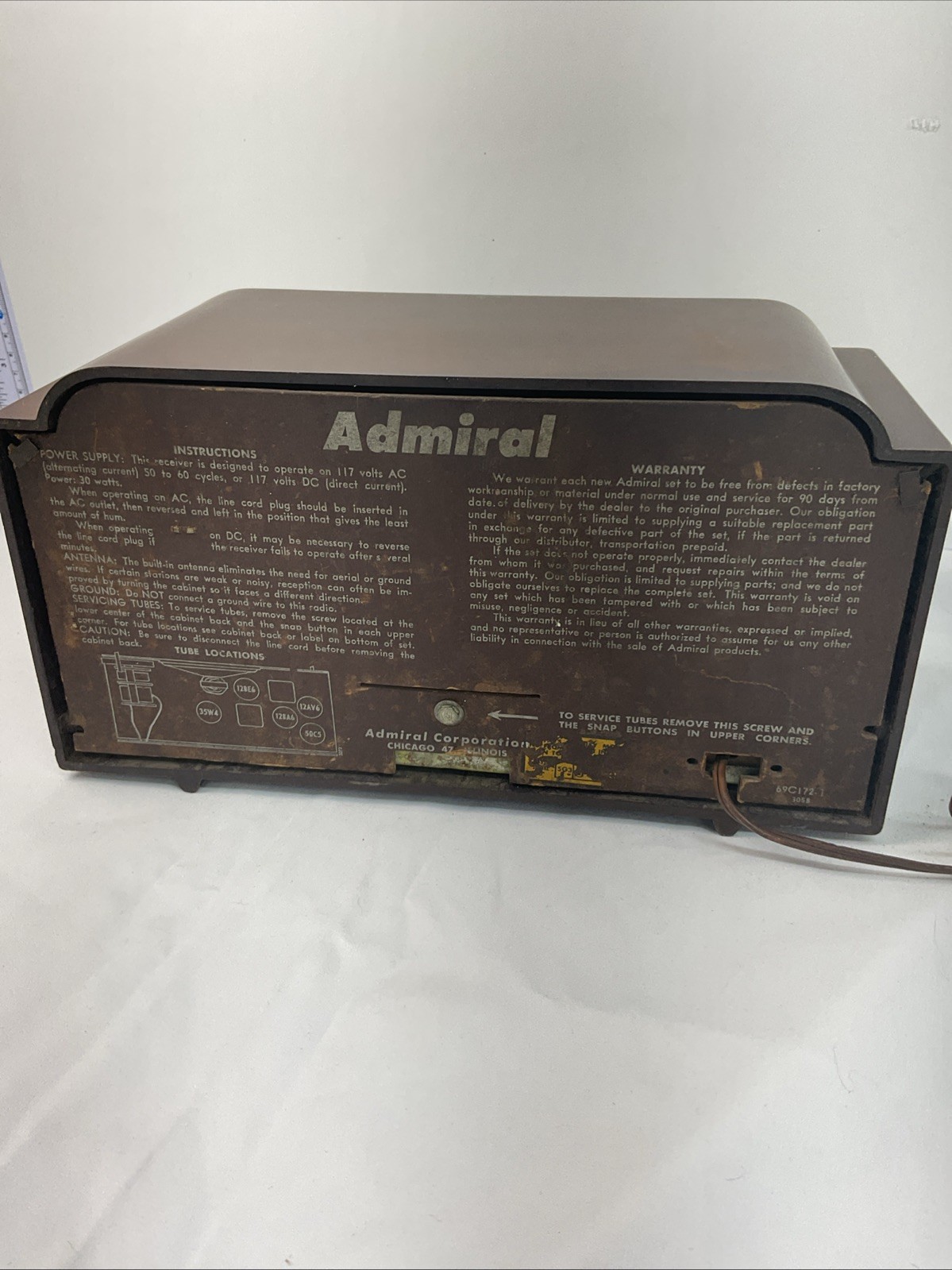 Vintage 1950's Admital MCM AM Radio Table Top 5G32N Parts As Is