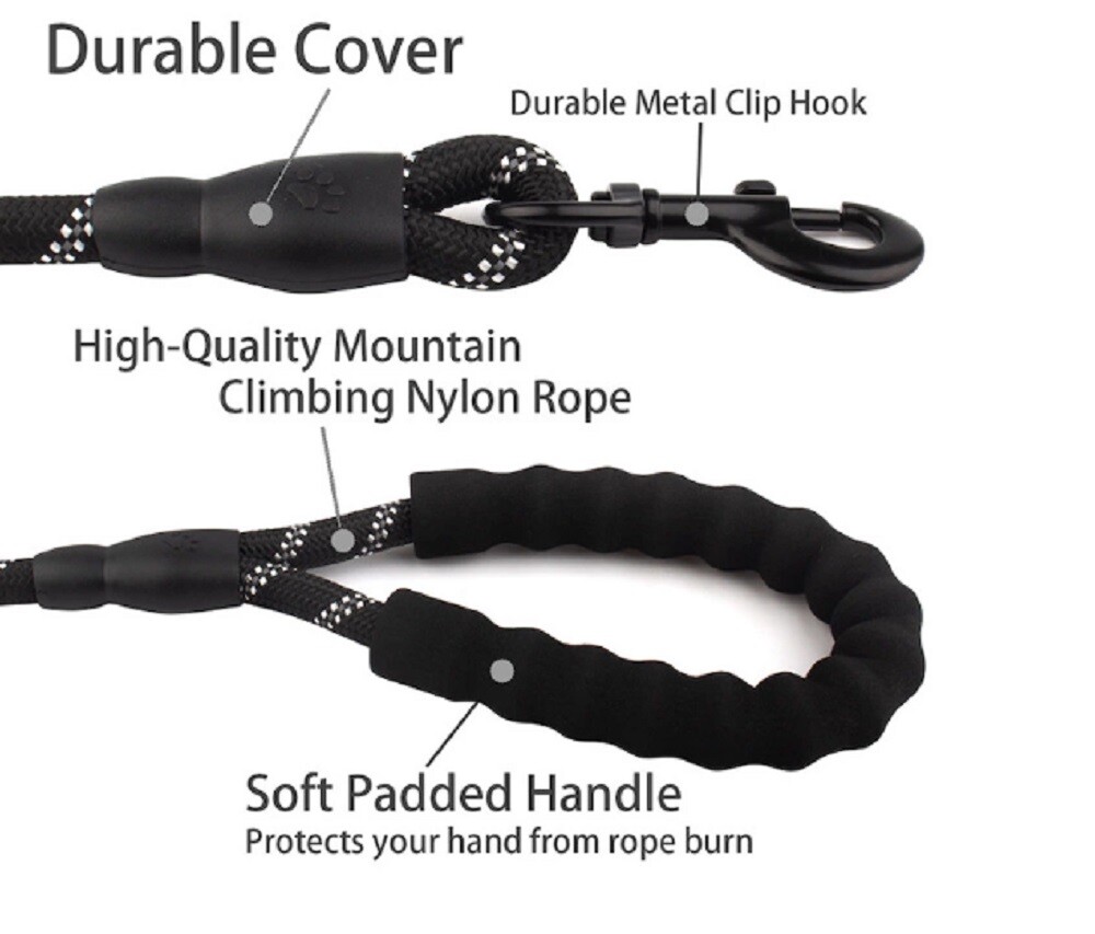 5 FT Dog Rope Leash - Reflective Nylon Lead, Training Padded Handle for Puppies