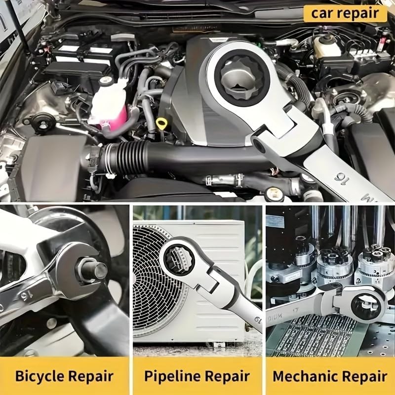 16PC 6-22mm Metric Flexible Head Ratcheting Wrench Combination Spanner Tool Set