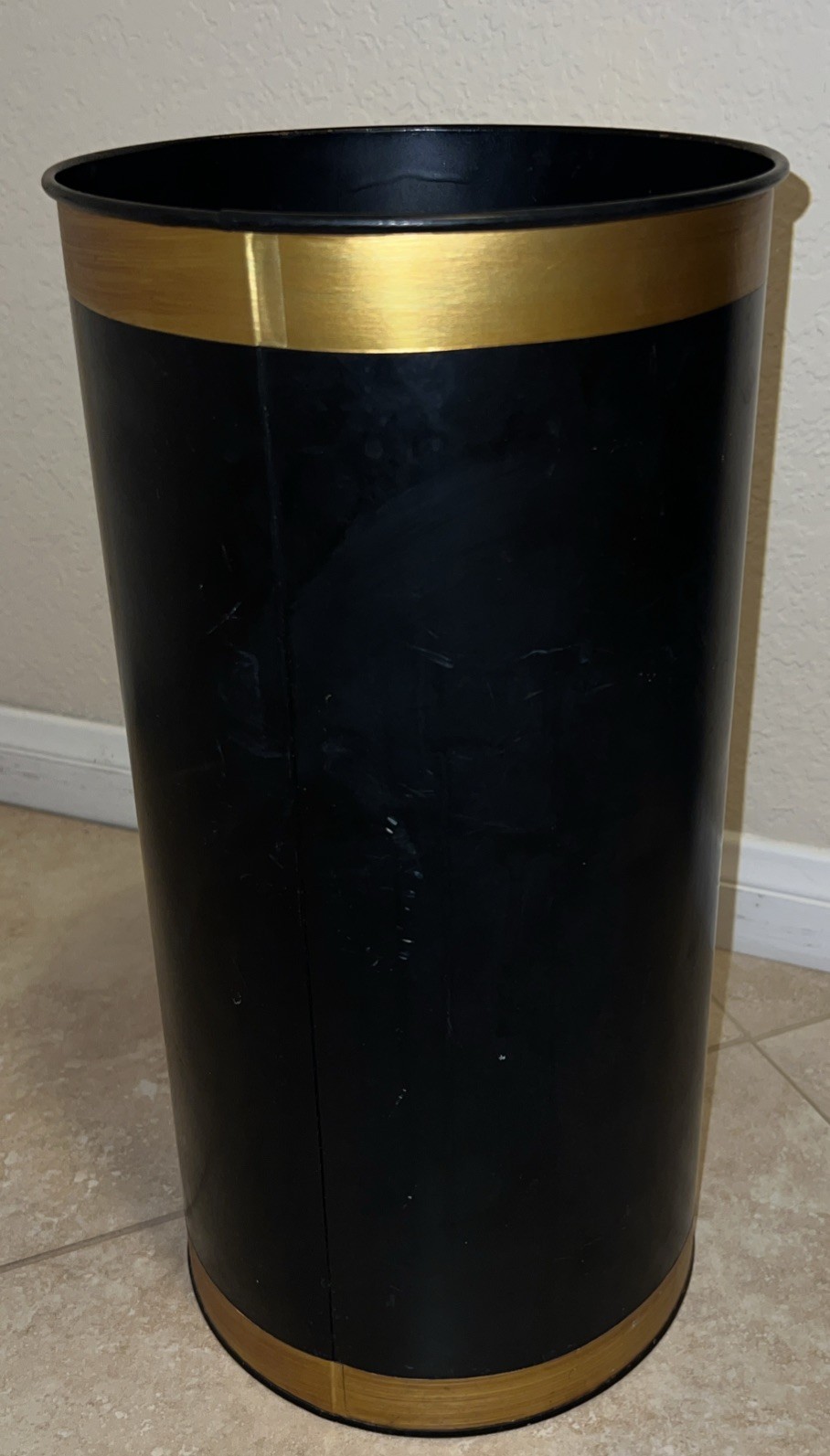 60's Kitchen Recipe MCM Umbrella Stand Black Gold Metal Joseph Phelan Kitschy