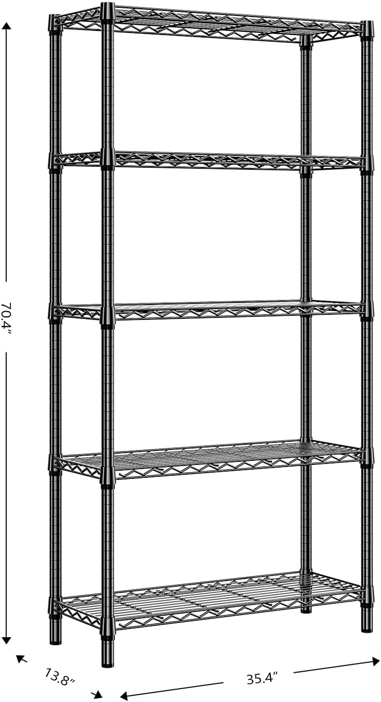 5 Tier Heavy Duty Shelving Unit Wire Shelf Rack Garage Storage 13.8"x35.4"x70.4"