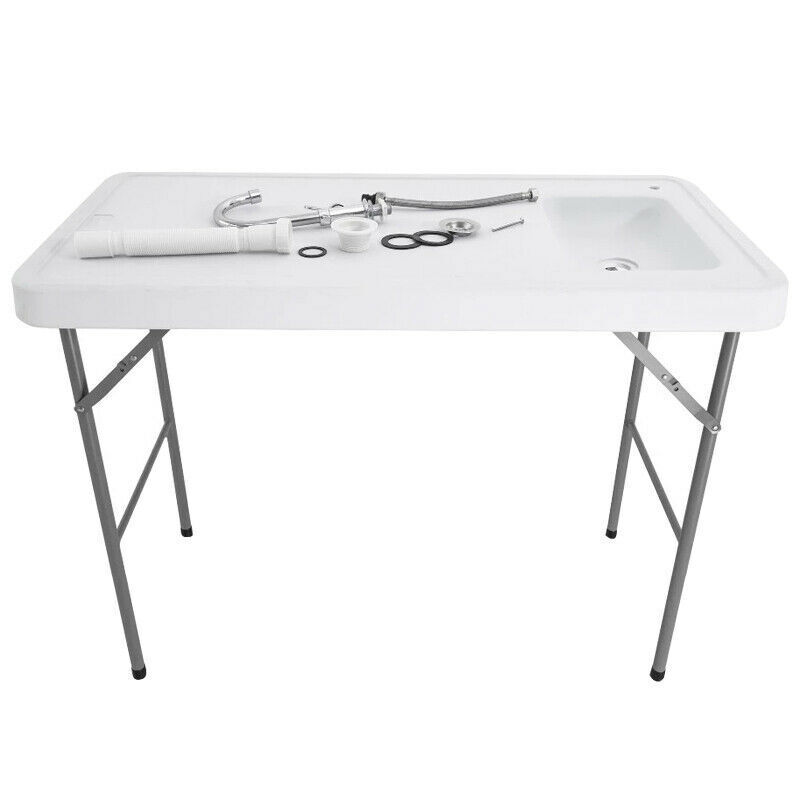 Folding Camping Table With Sink Faucet Outdoor Fish Hunting Cleaning Desk Tool