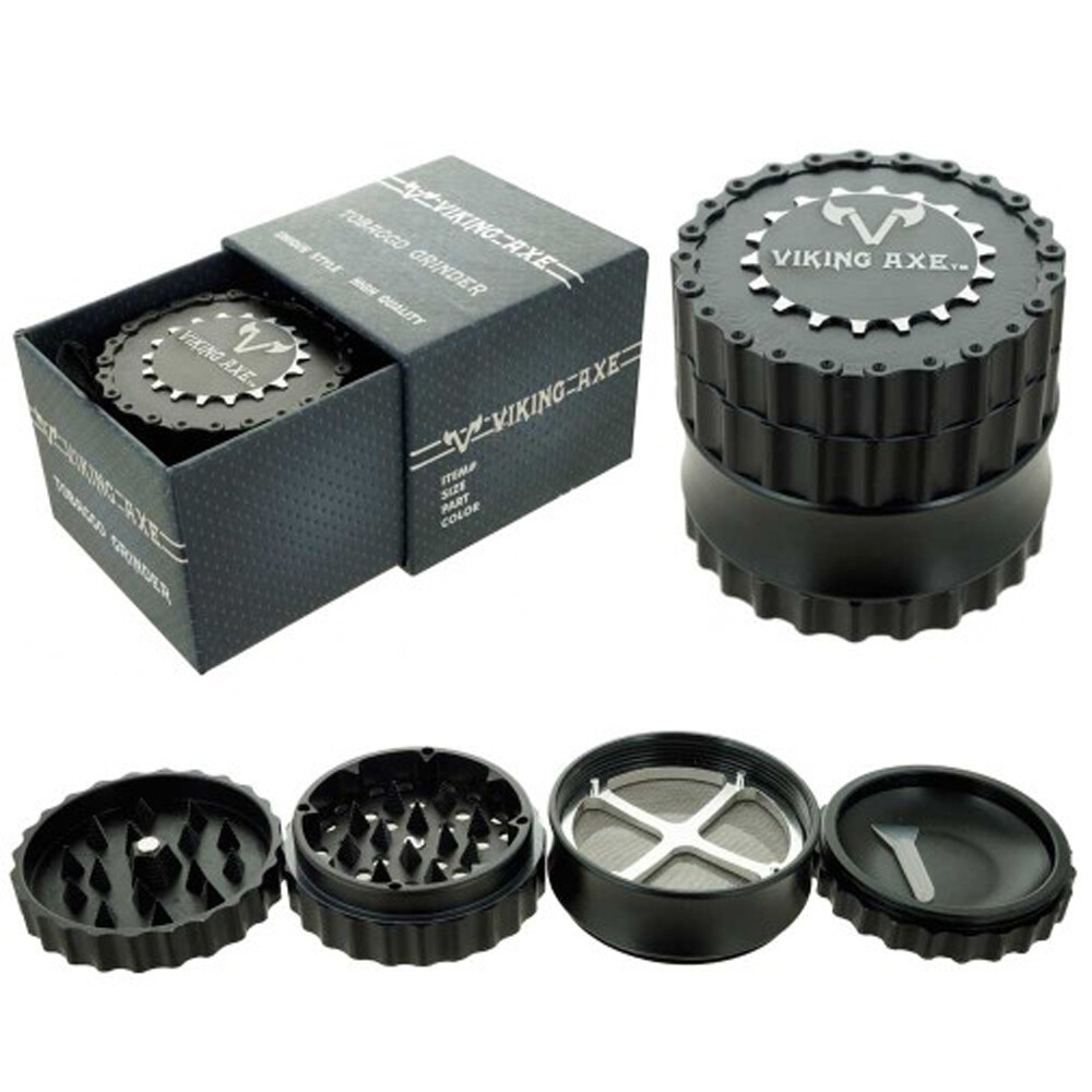 New Design Aluminum Chain Tobacco Grinder 2.5" 4 PC Spice Crusher Extra Screen B