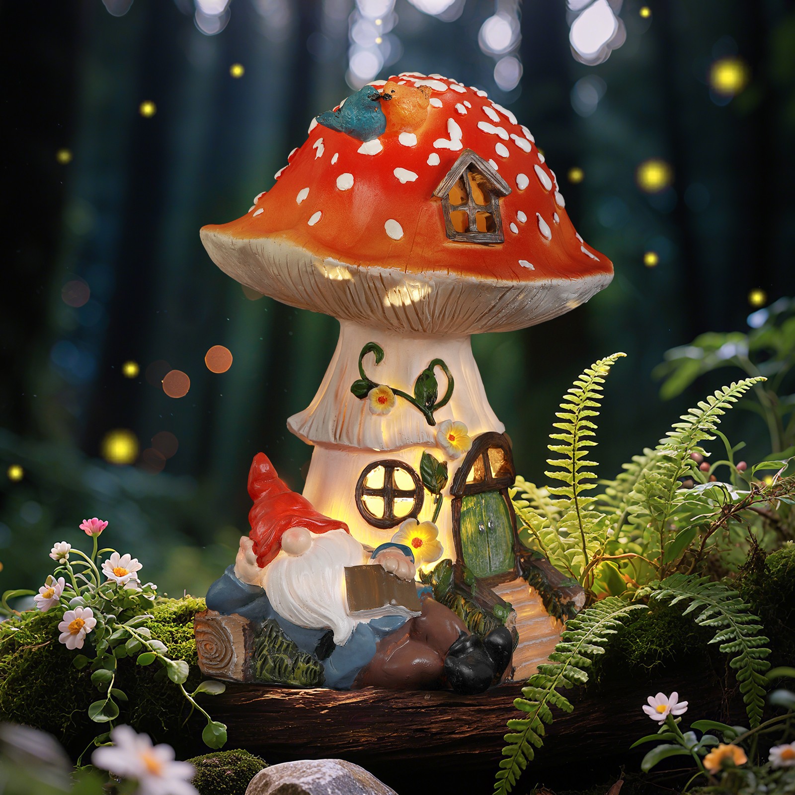 Fairyland Solar-Powered Mushroom Gnome with LED Lights – Festival Gift Set
